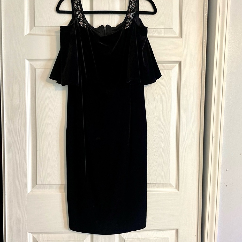 Beautiful Vintage Cocktail Black Velvet dress with Rhinestone detailing